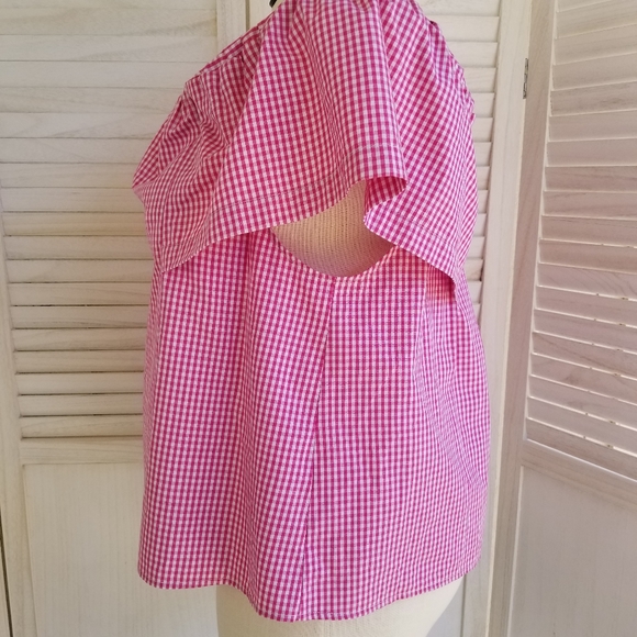 Top shop Pink Gingham Crop Top NWT On/Off Shoulder - Picture 4 of 9
